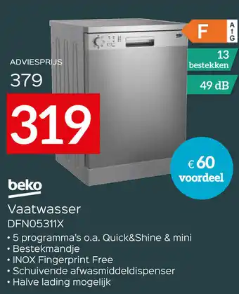 Exellent Beko Vaatwasser DFN05311X aanbieding