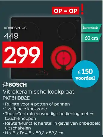 Exellent Bosch Vitrokeramische kookplaat PKF611BB2E aanbieding