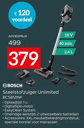 Exellent Bosch Steelstofzuiger Unlimited BCS812INF aanbieding