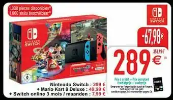 Cora Nintendo switch + mario kart 8 deluxe + switch online 3 mois - maanden aanbieding