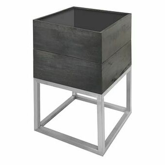 Brico Plantenbak acaciahout vierkant 35x35cm zwart + RVS voet aanbieding