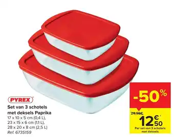 Pyrex Set van 3 schotels met deksels Paprika
