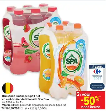 Carrefour Bruisende limonade Spa Fruit en niet-bruisende limonade Spa Duo aanbieding