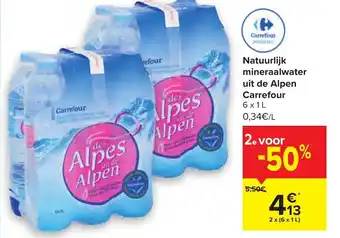 Carrefour Natuurlijk mineraalwater uit de Alpen 6x1L aanbieding