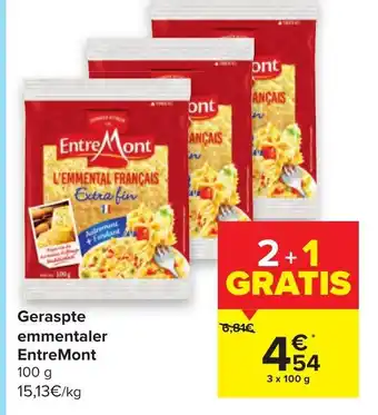 Carrefour Geraspte emmentaler EntreMont 100g aanbieding