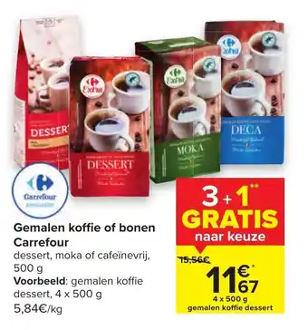 Carrefour Gemalen koffie of bonnen 4x500g aanbieding