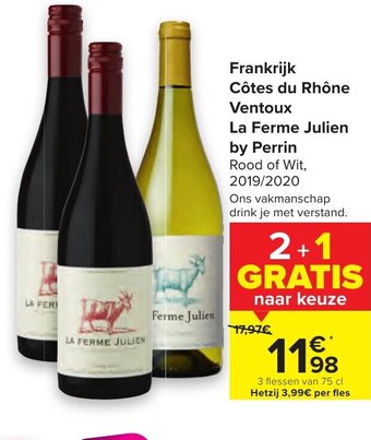 Carrefour Frankrijk Cotes du Rhone Ventoux La Ferme Julien by Perrin aanbieding