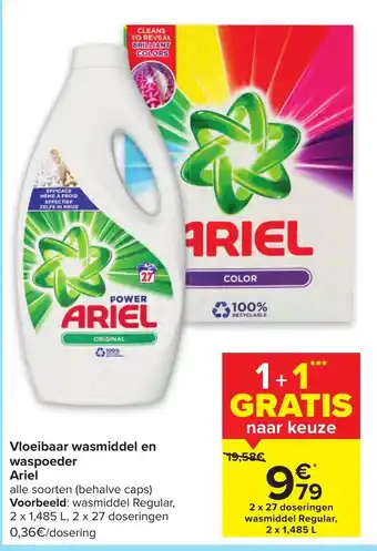 Carrefour Vloeibaar wasmiddel en waspoeder Ariel 2x1.485L aanbieding