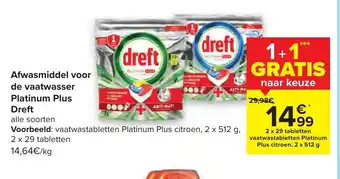 Carrefour Afwasmiddel voor de vaatwasser Platinum Plus Dreft 2x512g aanbieding