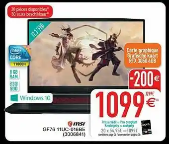 Cora Msi gf76 11uc-016be aanbieding