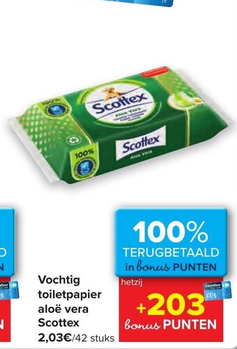 Carrefour Vochtig toiletpapier aloe vera Scottex aanbieding