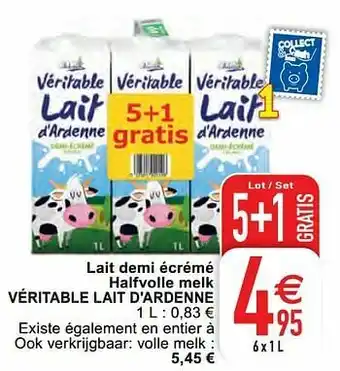 Cora Lait demi écrémé halfvolle melk véritable lait d`ardenne aanbieding