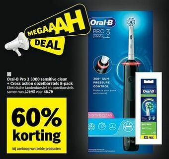 Albert Heijn Oral-b pro 3 3000 sensitive clean + cross action opzetborstels aanbieding