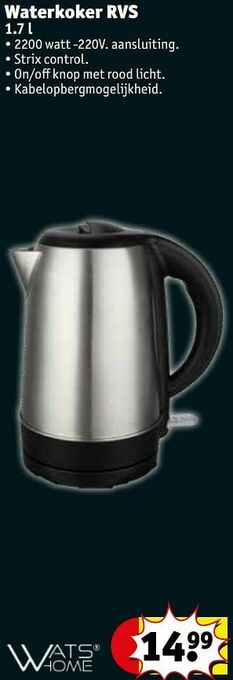 Kruidvat Watshome waterkoker rvs aanbieding