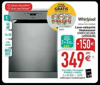 Cora Whirlpool lave-vaisselle vaatwasser owfc3c26x aanbieding