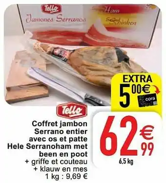 Cora Coffret jambon serrano entier avec os et patte hele serranoham met been en poot aanbieding