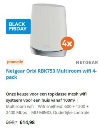 Coolblue Netgear Orbi RBK753 Multiroom wifi 4-pack aanbieding
