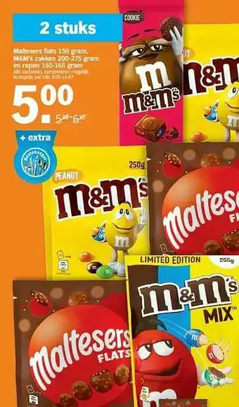 Albert Heijn Maltesers flats m+m`s zakken en repen aanbieding