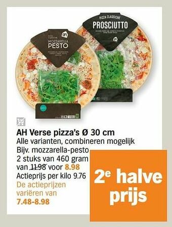 Albert Heijn Ah verse pizza`s mozzarella-pesto aanbieding