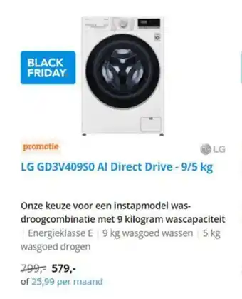 Coolblue LG GD3V409S0 AI Direct Drive - 9/5 kg aanbieding