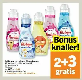 Albert Heijn Robijn wasverzachters puur + zacht aanbieding
