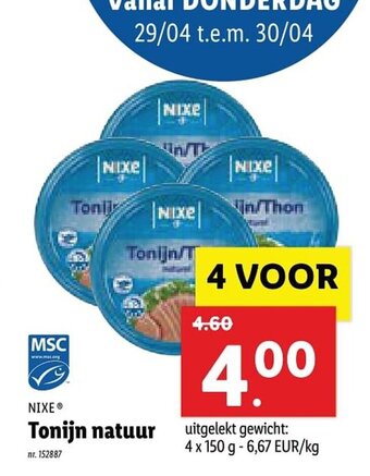 Lidl Nixe Tonijn natuur aanbieding