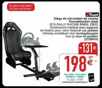 Cora Siège de simulateur de course racesimulator stoel gtx rally racing simul 23612 aanbieding