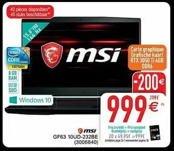 Cora Msi gf63 10ud-232be aanbieding