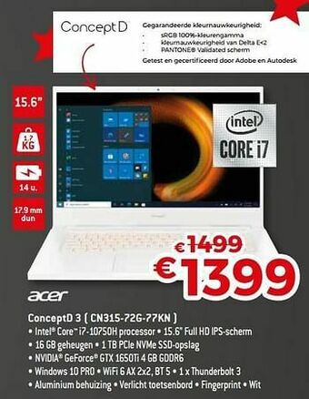Exellent Acer conceptd 3 cn315-72g-77kn aanbieding