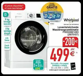 Cora Whirlpool lavante-séchante was-droogcombinatie fwdg961483 aanbieding