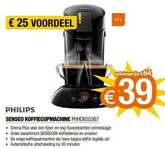 Expert Philips senseo koffiecupmachine phhd655367 aanbieding