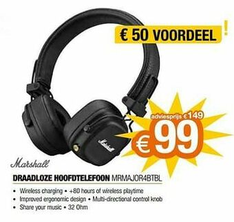 Marshall draadloze hoofdtelefoon mrmajor4btbl