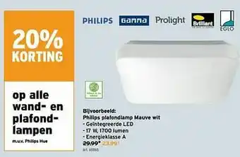 GAMMA Philips plafondlamp mauve wit aanbieding