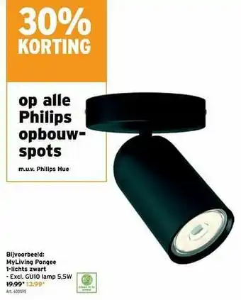 GAMMA Philips opbouwspots myliving pongee 1-lichts zwart aanbieding