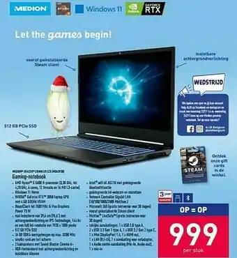 ALDI Medion erazer crawler e25 md63930 gaming-notebook aanbieding