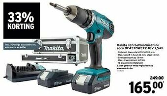 GAMMA Makita schroefboormachine accu df457dwex2 18v 1,5ah aanbieding