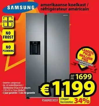 ElectroStock Samsung amerikaanse koelkast - réfrigérateur américain rs68a8530s9 aanbieding