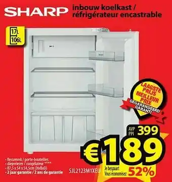 Sharp inbouw koelkast - réfrigérateur encastrable sjl2123m1xeu