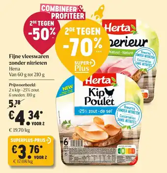 Delhaize Fijne vleeswaren zonder nitrieten 60g aanbieding