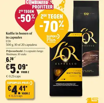 Delhaize Koffie in bonen of in capsules 500g aanbieding