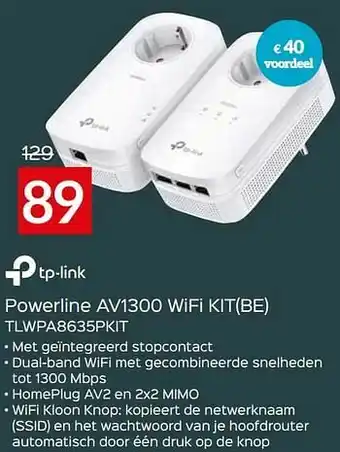 Tp-link powerline av1300 wifi kit be tlwpa8635pkit