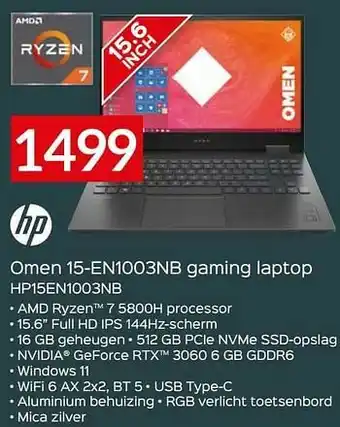 Selexion Hp omen 15-en1003nb gaming laptop hp15en1003nb aanbieding