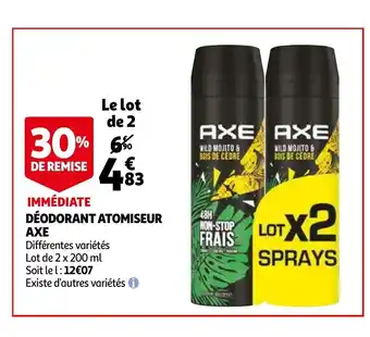 Auchan Immediate deodorant atomiseur axe 2x200ml aanbieding