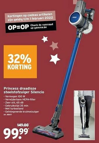 GAMMA Princess draadloze steelstofzuiger silencio aanbieding