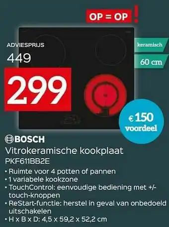 Selexion Bosch vitrokeramische kookplaat pkf611bb2e aanbieding
