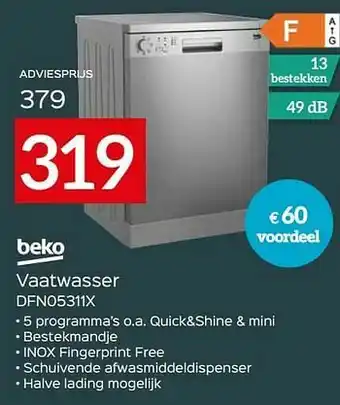 Selexion Beko vaatwasser dfn05311x aanbieding