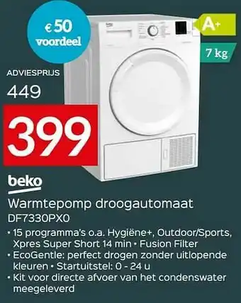 Selexion Beko warmtepomp droogautomaat df7330px0 aanbieding