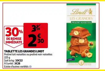 Auchan Tablette ;es grandes lindt 225g aanbieding