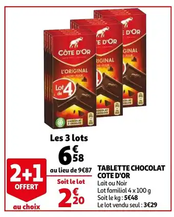 Auchan Tablette chocolate cote d'or aanbieding