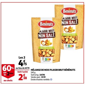 Auchan Melange de noix plaisir brut benenuts 140g aanbieding